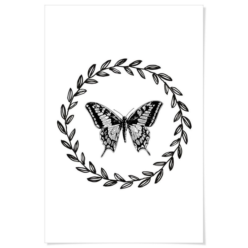 French Provincial Butterfly Monochrome Art Print